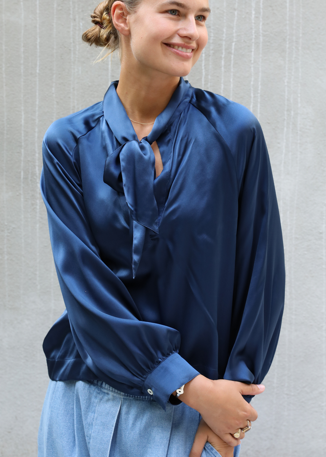 Rose Silk Navy Shirt